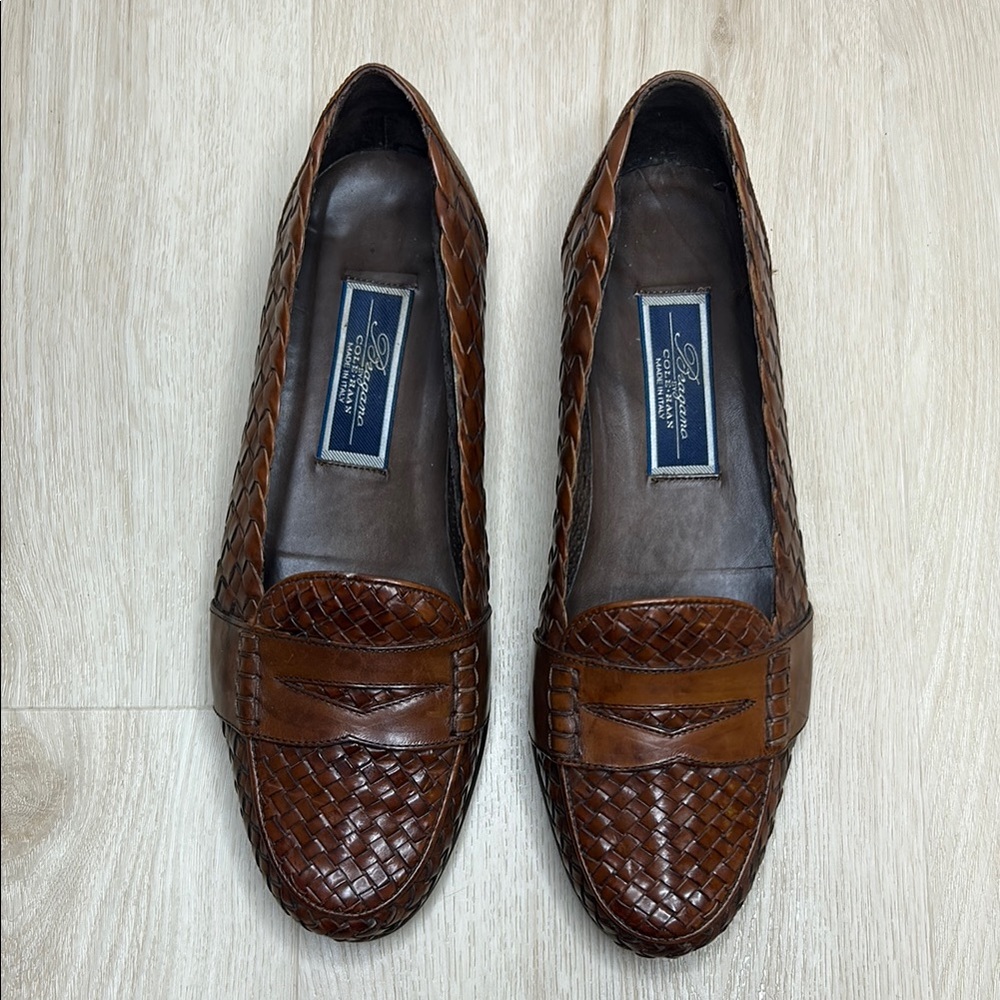 Bragano by Cole Haan 👞 Men's Brown Woven Leather Penny Loafers 9M Made in Italy - Picture 9 of 16